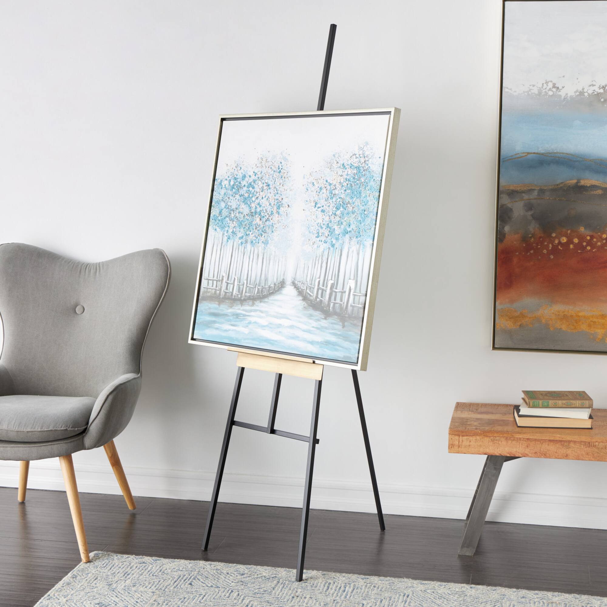 68.5" Black Metal Painter's Inspired 4-Tier Display Easel with Gold Accents